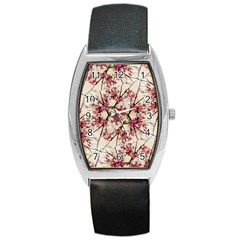 Red Deco Geometric Nature Collage Floral Motif Tonneau Leather Watch by dflcprints