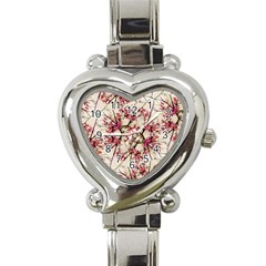 Red Deco Geometric Nature Collage Floral Motif Heart Italian Charm Watch  by dflcprints