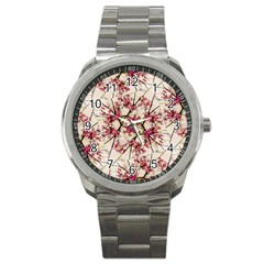 Red Deco Geometric Nature Collage Floral Motif Sport Metal Watch