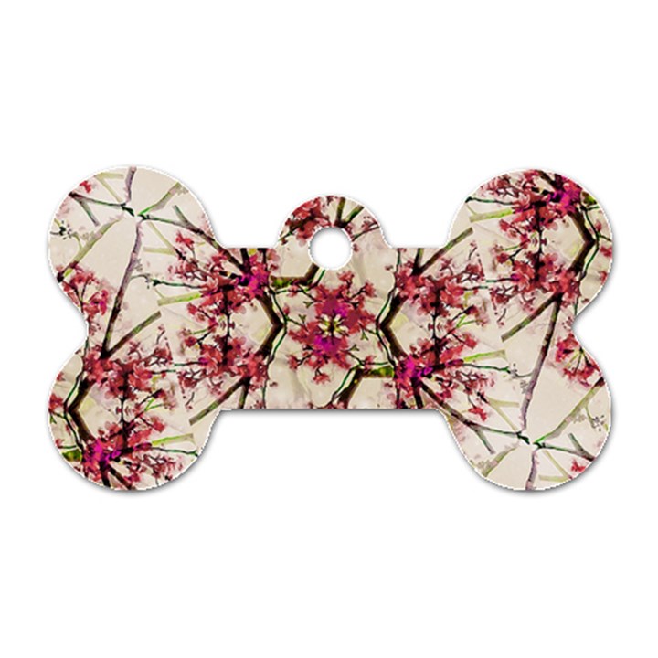 Red Deco Geometric Nature Collage Floral Motif Dog Tag Bone (One Sided)