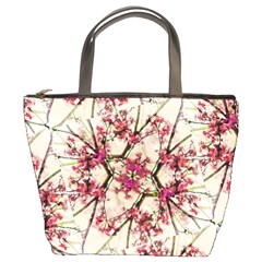 Red Deco Geometric Nature Collage Floral Motif Bucket Handbag by dflcprints