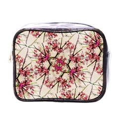 Red Deco Geometric Nature Collage Floral Motif Mini Travel Toiletry Bag (one Side)