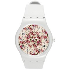 Red Deco Geometric Nature Collage Floral Motif Plastic Sport Watch (medium) by dflcprints