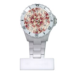 Red Deco Geometric Nature Collage Floral Motif Nurses Watch