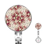 Red Deco Geometric Nature Collage Floral Motif Stainless Steel Nurses Watch Front