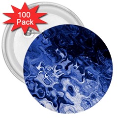 Blue Waves Abstract Art 3  Button (100 Pack) by LokisStuffnMore