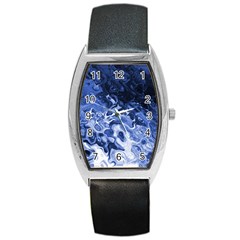 Blue Waves Abstract Art Tonneau Leather Watch by LokisStuffnMore