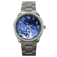 Blue Waves Abstract Art Sport Metal Watch by LokisStuffnMore