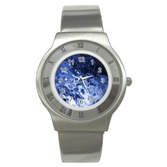 Blue Waves Abstract Art Stainless Steel Watch (slim) by LokisStuffnMore