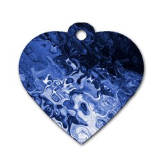 Blue Waves Abstract Art Dog Tag Heart (one Sided) 