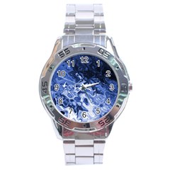 Blue Waves Abstract Art Stainless Steel Watch by LokisStuffnMore