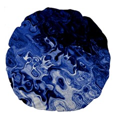 Blue Waves Abstract Art 18  Premium Round Cushion 