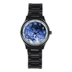 Blue Waves Abstract Art Sport Metal Watch (black) by LokisStuffnMore