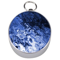 Blue Waves Abstract Art Silver Compass