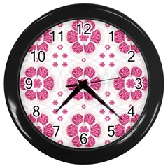 Sweety Pink Floral Pattern Wall Clock (black) by dflcprints