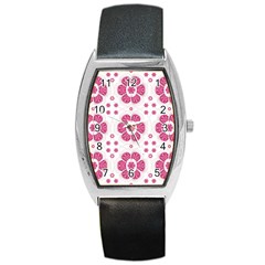 Sweety Pink Floral Pattern Tonneau Leather Watch by dflcprints