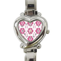 Sweety Pink Floral Pattern Heart Italian Charm Watch  by dflcprints