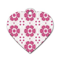 Sweety Pink Floral Pattern Dog Tag Heart (one Sided) 