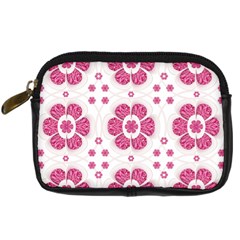 Sweety Pink Floral Pattern Digital Camera Leather Case by dflcprints