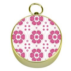 Sweety Pink Floral Pattern Gold Compass by dflcprints