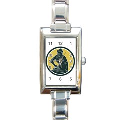 African American Woman Ironing Clothes Woodcut Rectangular Italian Charm Watch by retrovectors