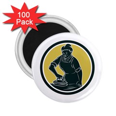 African American Woman Ironing Clothes Woodcut 2 25  Button Magnet (100 Pack)