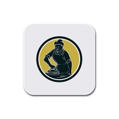 African American Woman Ironing Clothes Woodcut Drink Coasters 4 Pack (square)