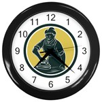 African American Woman Ironing Clothes Woodcut Wall Clock (Black) Front