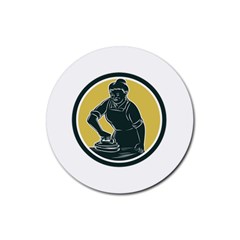 African American Woman Ironing Clothes Woodcut Drink Coaster (round)