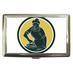 African American Woman Ironing Clothes Woodcut Cigarette Money Case by retrovectors