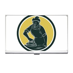 African American Woman Ironing Clothes Woodcut Business Card Holder by retrovectors