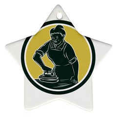 African American Woman Ironing Clothes Woodcut Star Ornament (two Sides)