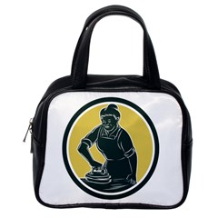 African American Woman Ironing Clothes Woodcut Classic Handbag (one Side) by retrovectors