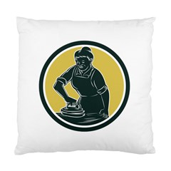 African American Woman Ironing Clothes Woodcut Cushion Case (single Sided) 