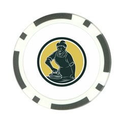 African American Woman Ironing Clothes Woodcut Poker Chip (10 Pack)