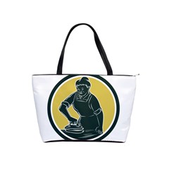 African American Woman Ironing Clothes Woodcut Large Shoulder Bag by retrovectors