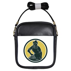 African American Woman Ironing Clothes Woodcut Girl s Sling Bag