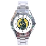 African American Woman Ironing Clothes Woodcut Stainless Steel Watch Front