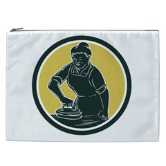 African American Woman Ironing Clothes Woodcut Cosmetic Bag (xxl)