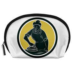 African American Woman Ironing Clothes Woodcut Accessory Pouch (large)