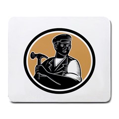 Carpenter Holding Hammer Woodcut Large Mouse Pad (rectangle) by retrovectors