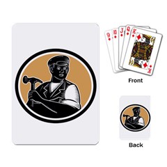 Carpenter Holding Hammer Woodcut Playing Cards Single Design