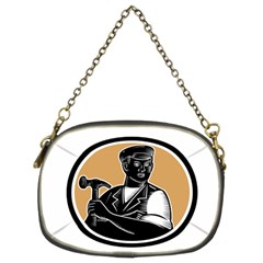 Carpenter Holding Hammer Woodcut Chain Purse (two Sided) 