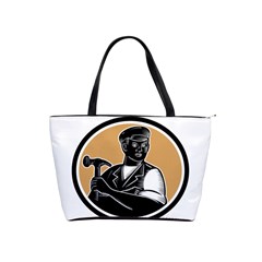 Carpenter Holding Hammer Woodcut Large Shoulder Bag by retrovectors