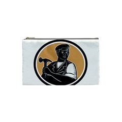 Carpenter Holding Hammer Woodcut Cosmetic Bag (small)