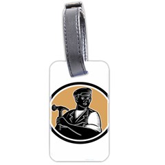 Carpenter Holding Hammer Woodcut Luggage Tag (two Sides)