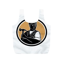 Carpenter Holding Hammer Woodcut Reusable Bag (s) by retrovectors