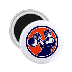 Bodybuilder Lifting Kettlebell Woodcut 2 25  Button Magnet