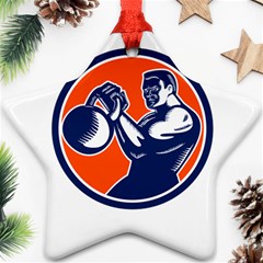 Bodybuilder Lifting Kettlebell Woodcut Star Ornament