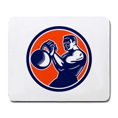 Bodybuilder Lifting Kettlebell Woodcut Large Mouse Pad (rectangle)